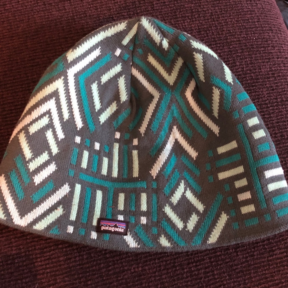 Patagonia Teal and Greens Patterned Beanie